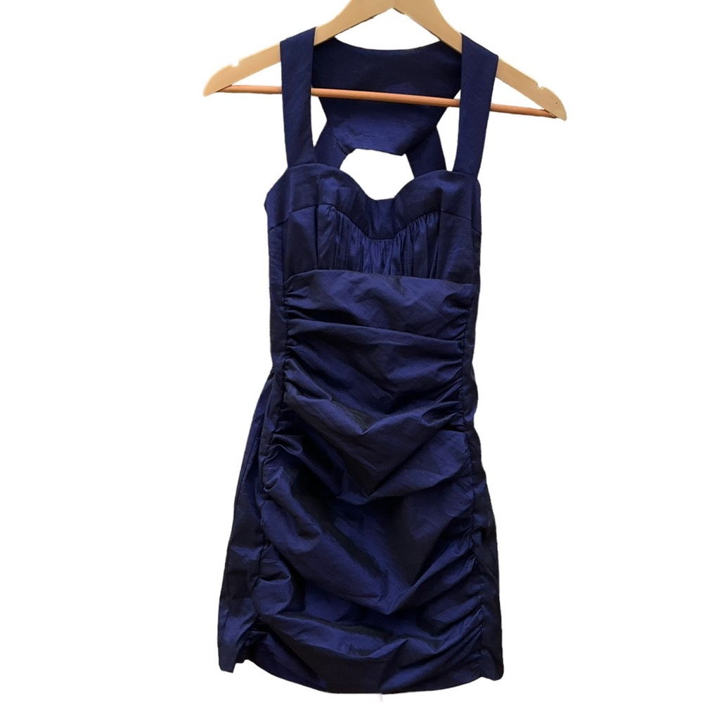 Jessica McClintock Iridescent Body-Con Mini Dress Purple Blue Cocktail F…